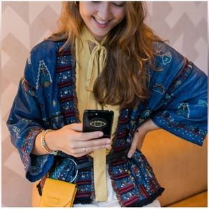 Zara Chambray Embroidered and Beaded Fringe Boho Jacket